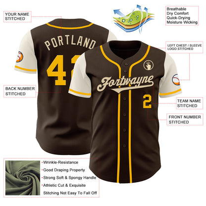 Custom Brown Gold-Cream Authentic Two Tone Baseball Jersey - Sky-Custom