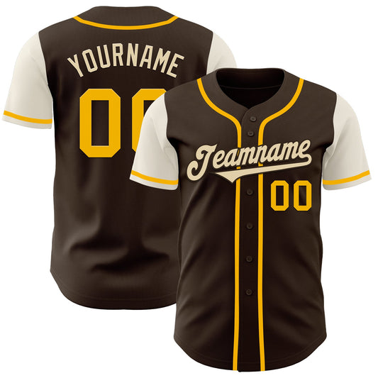 Custom Brown Gold-Cream Authentic Two Tone Baseball Jersey - Sky-Custom