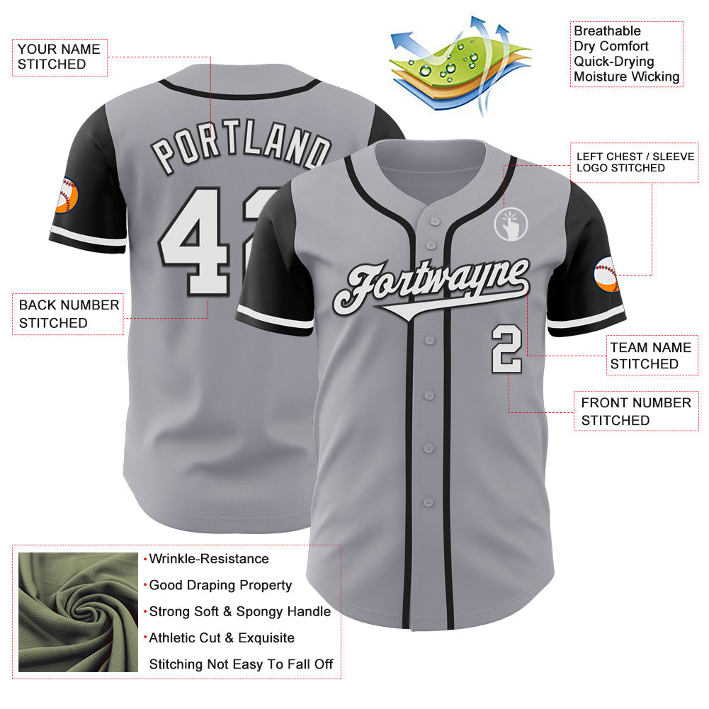 Custom Gray White-Black Authentic Two Tone Baseball Jersey - Sky-Custom