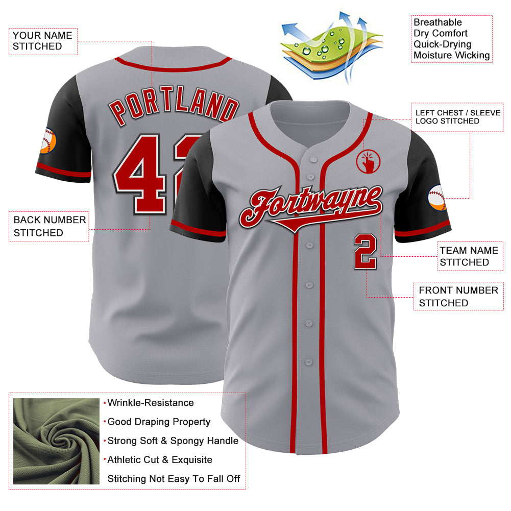 Custom Gray Red-Black Authentic Two Tone Baseball Jersey - Sky-Custom