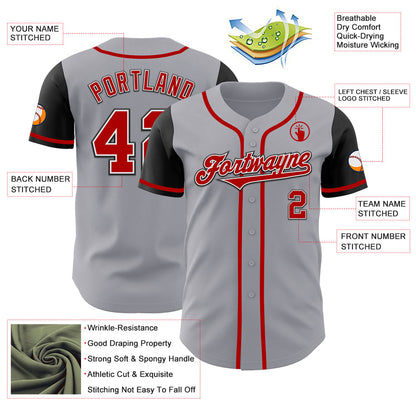Custom Gray Red-Black Authentic Two Tone Baseball Jersey - Sky-Custom