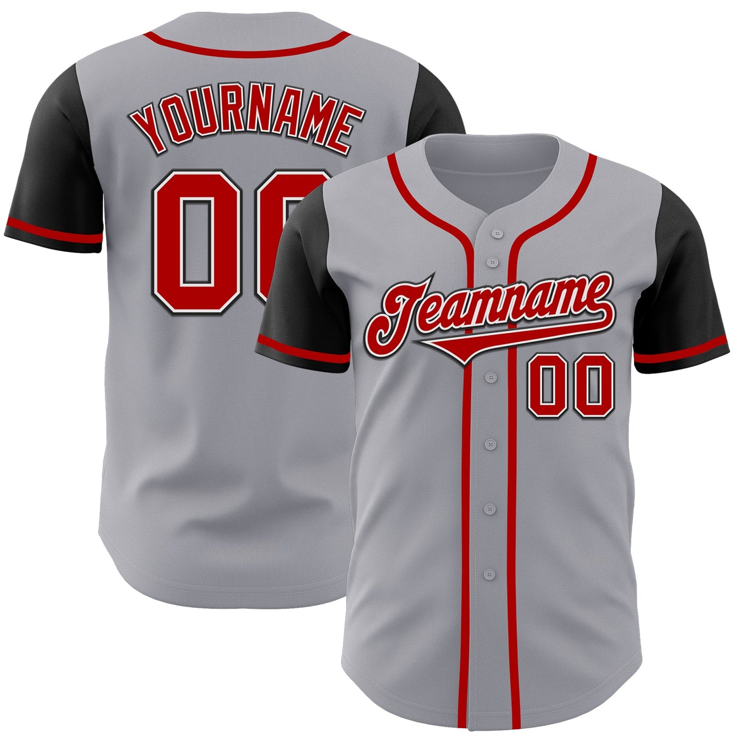 Custom Gray Red-Black Authentic Two Tone Baseball Jersey - Sky-Custom