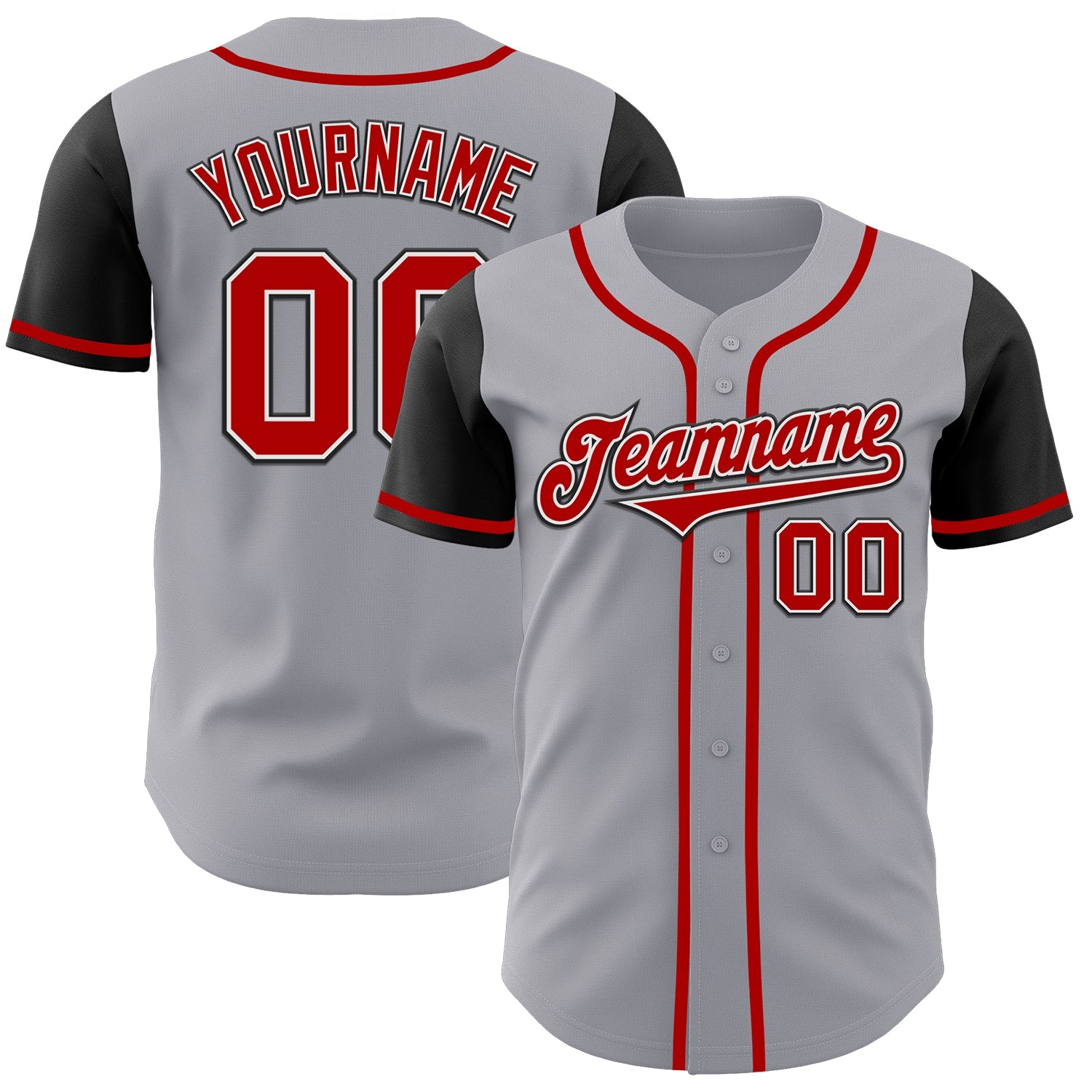 Custom Gray Red-Black Authentic Two Tone Baseball Jersey - Sky-Custom