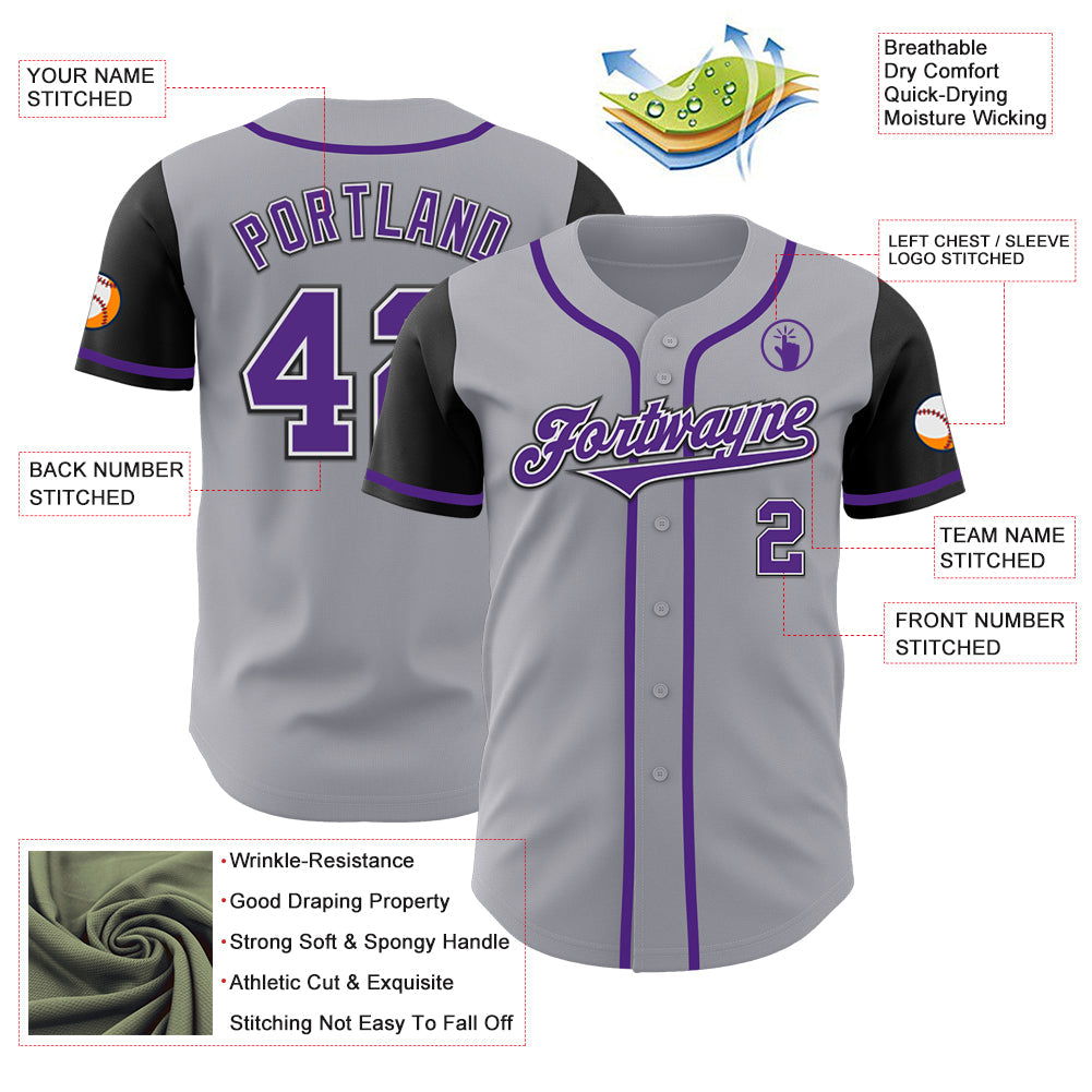 Custom Gray Purple-Black Authentic Two Tone Baseball Jersey - Sky-Custom