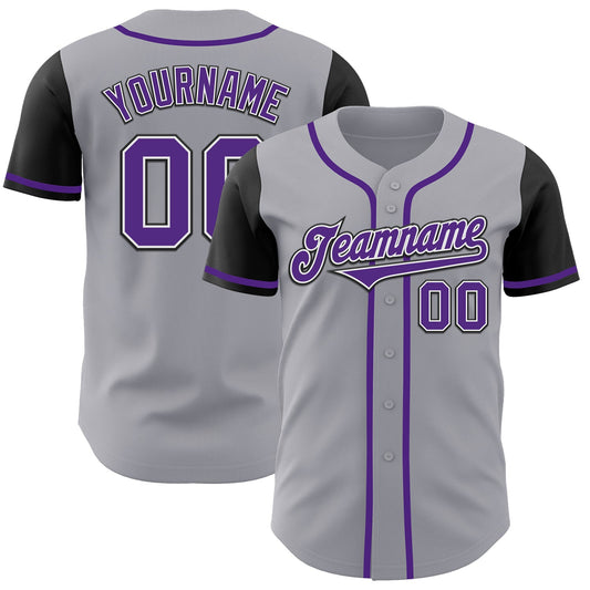 Custom Gray Purple-Black Authentic Two Tone Baseball Jersey - Sky-Custom