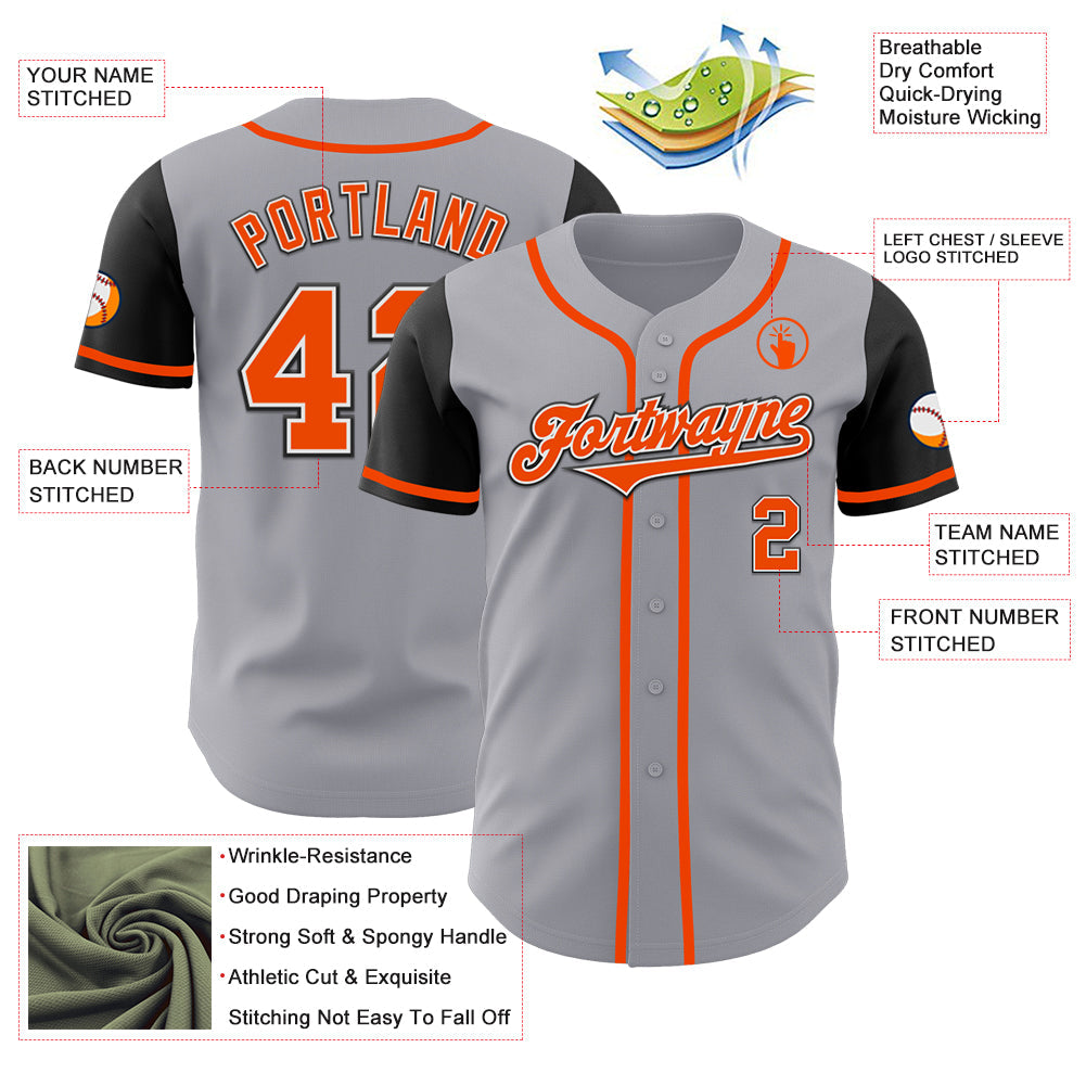 Custom Gray Orange-Black Authentic Two Tone Baseball Jersey - Sky-Custom