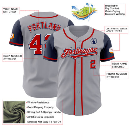 Custom Gray Red-Navy Authentic Two Tone Baseball Jersey - Sky-Custom
