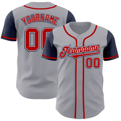 Custom Gray Red-Navy Authentic Two Tone Baseball Jersey - Sky-Custom