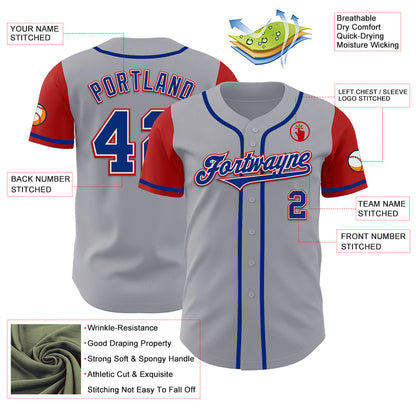 Custom Gray Royal-Red Authentic Two Tone Baseball Jersey - Sky-Custom
