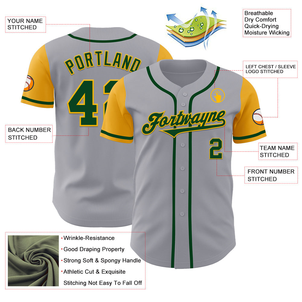 Custom Gray Green-Gold Authentic Two Tone Baseball Jersey - Sky-Custom