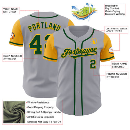 Custom Gray Green-Gold Authentic Two Tone Baseball Jersey - Sky-Custom