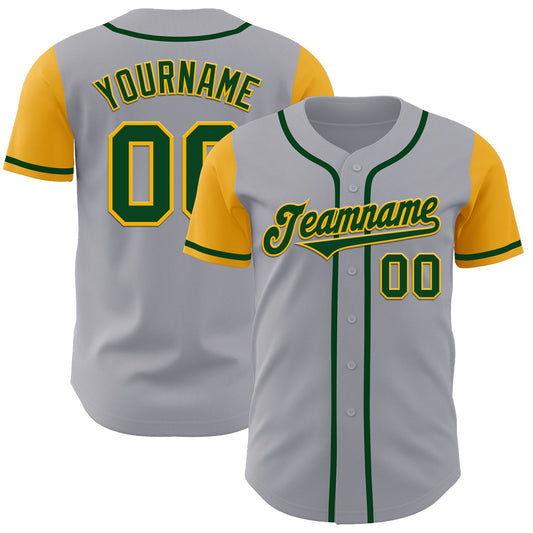 Custom Gray Green-Gold Authentic Two Tone Baseball Jersey - Sky-Custom
