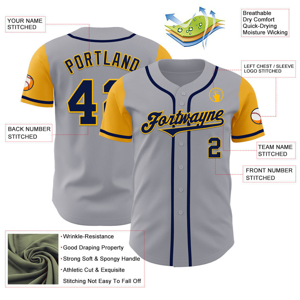 Custom Gray Navy-Gold Authentic Two Tone Baseball Jersey - Sky-Custom