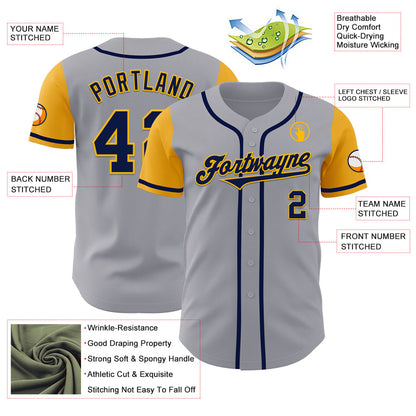 Custom Gray Navy-Gold Authentic Two Tone Baseball Jersey - Sky-Custom