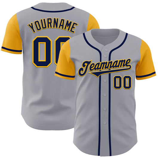 Custom Gray Navy-Gold Authentic Two Tone Baseball Jersey - Sky-Custom