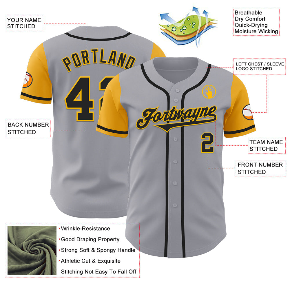 Custom Gray Black-Gold Authentic Two Tone Baseball Jersey - Sky-Custom