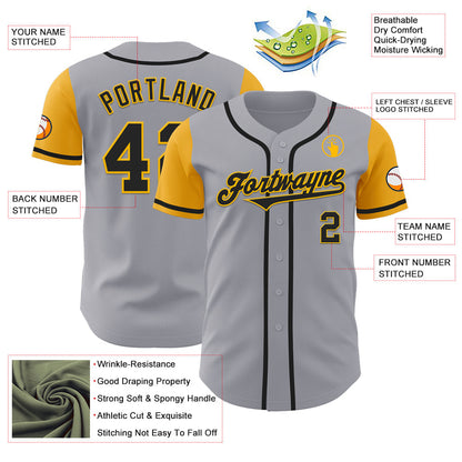 Custom Gray Black-Gold Authentic Two Tone Baseball Jersey - Sky-Custom