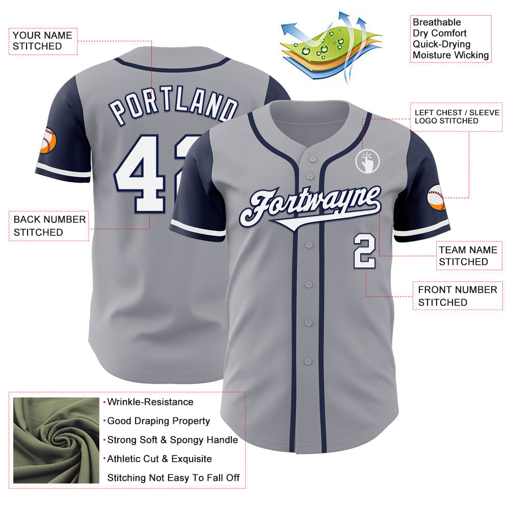 Custom Gray White-Navy Authentic Two Tone Baseball Jersey - Sky-Custom