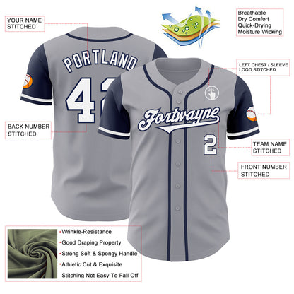 Custom Gray White-Navy Authentic Two Tone Baseball Jersey - Sky-Custom
