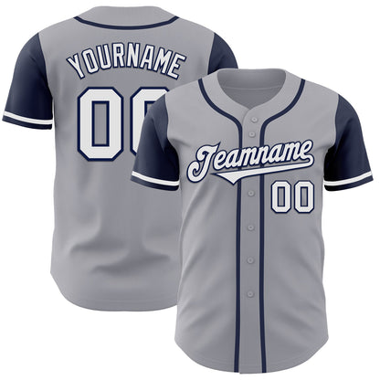 Custom Gray White-Navy Authentic Two Tone Baseball Jersey - Sky-Custom