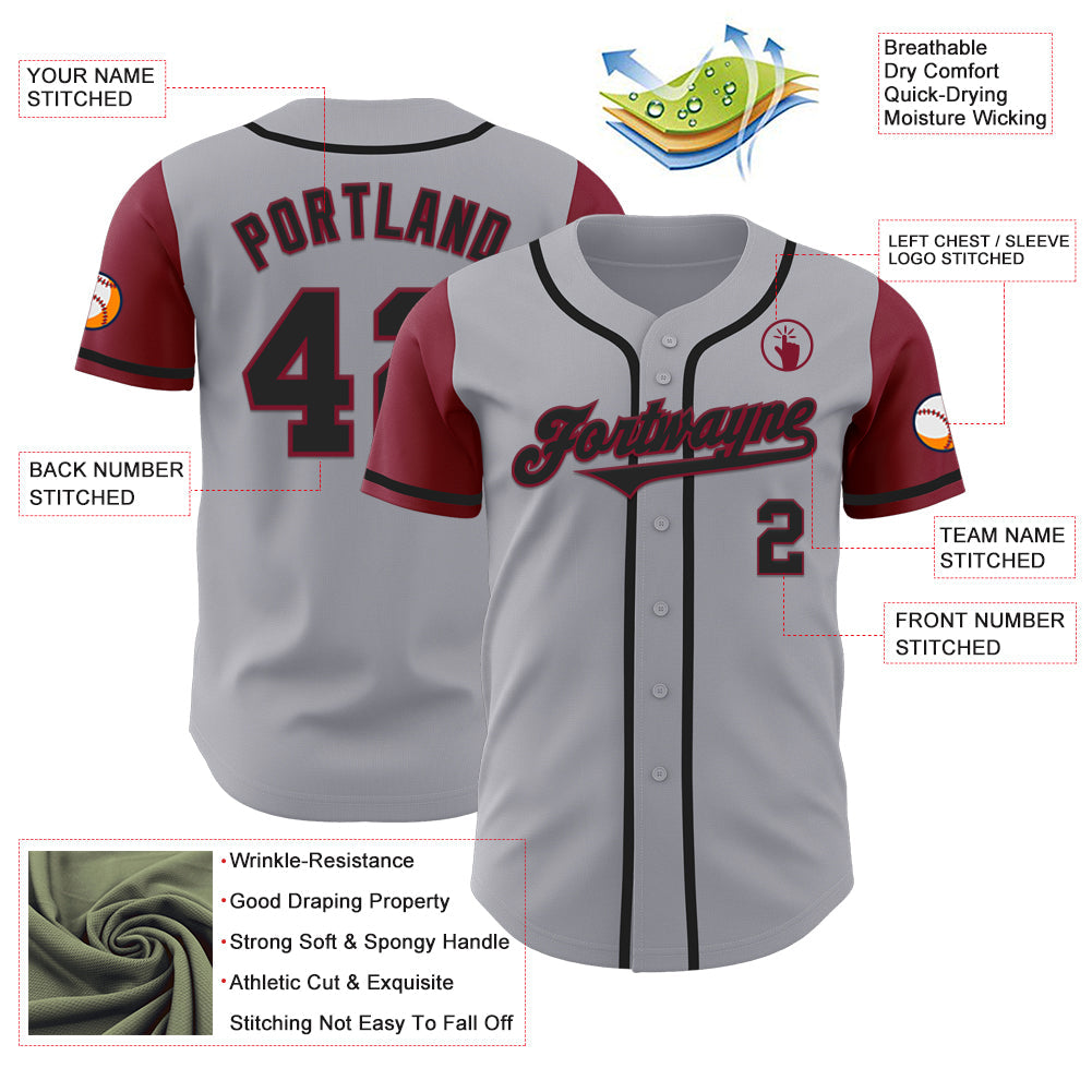 Custom Gray Black-Crimson Authentic Two Tone Baseball Jersey - Sky-Custom