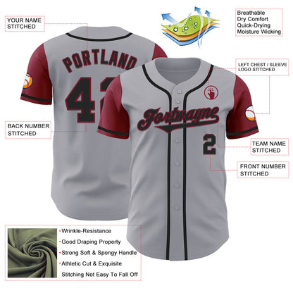 Custom Gray Black-Crimson Authentic Two Tone Baseball Jersey - Sky-Custom