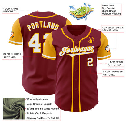 Custom Crimson White-Gold Authentic Two Tone Baseball Jersey - Sky-Custom