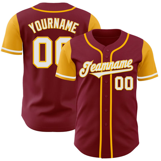 Custom Crimson White-Gold Authentic Two Tone Baseball Jersey - Sky-Custom