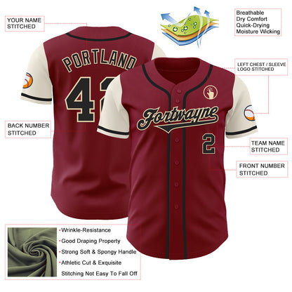 Custom Crimson Black-Cream Authentic Two Tone Baseball Jersey - Sky-Custom