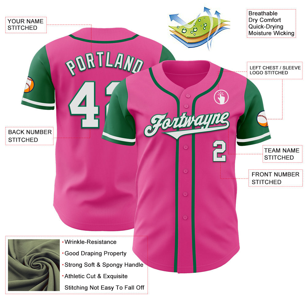 Custom Pink White-Kelly Green Authentic Two Tone Baseball Jersey - Sky-Custom