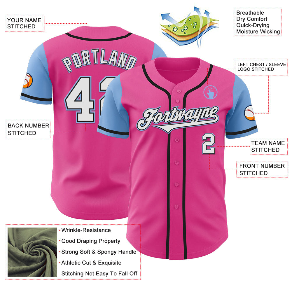 Custom Pink White-Light Blue Authentic Two Tone Baseball Jersey - Sky-Custom