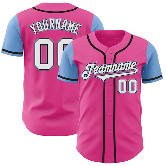Custom Pink White-Light Blue Authentic Two Tone Baseball Jersey - Sky-Custom
