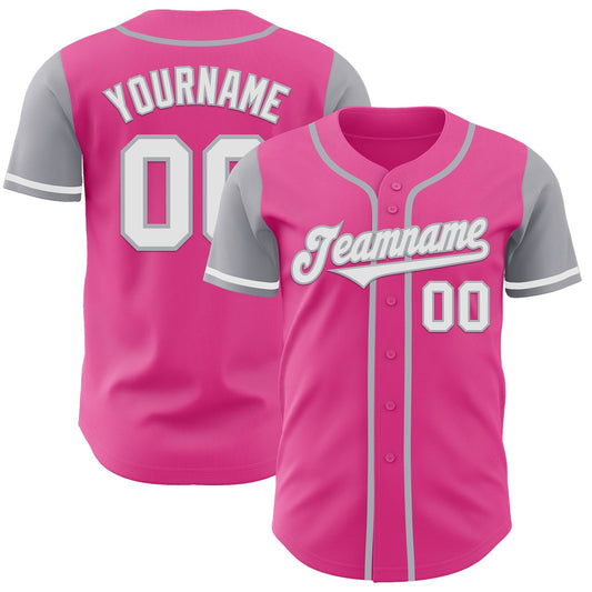 Custom Pink White-Gray Authentic Two Tone Baseball Jersey - Sky-Custom