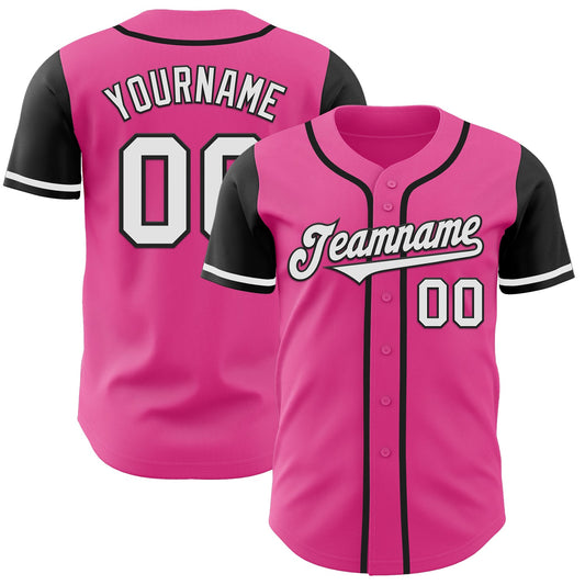 Custom Pink White-Black Authentic Two Tone Baseball Jersey - Sky-Custom