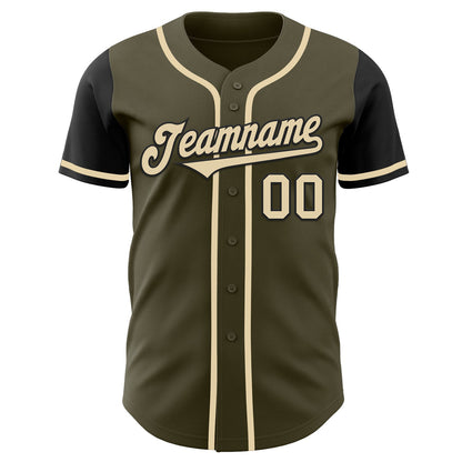Custom Olive Cream-Black Authentic Two Tone Salute To Service Baseball Jersey - Sky-Custom