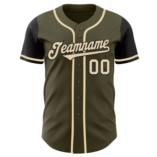 Custom Olive Cream-Black Authentic Two Tone Salute To Service Baseball Jersey - Sky-Custom