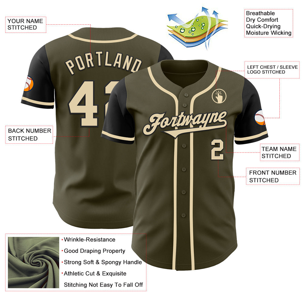 Custom Olive Cream-Black Authentic Two Tone Salute To Service Baseball Jersey - Sky-Custom
