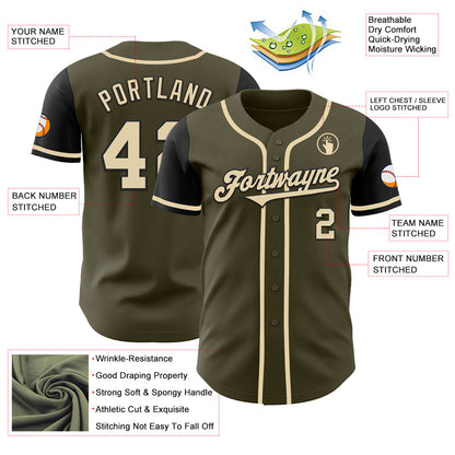 Custom Olive Cream-Black Authentic Two Tone Salute To Service Baseball Jersey - Sky-Custom