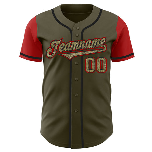 Custom Olive Camo-Black Authentic Two Tone Salute To Service Baseball Jersey - Sky-Custom