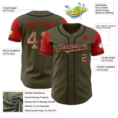 Custom Olive Camo-Black Authentic Two Tone Salute To Service Baseball Jersey - Sky-Custom