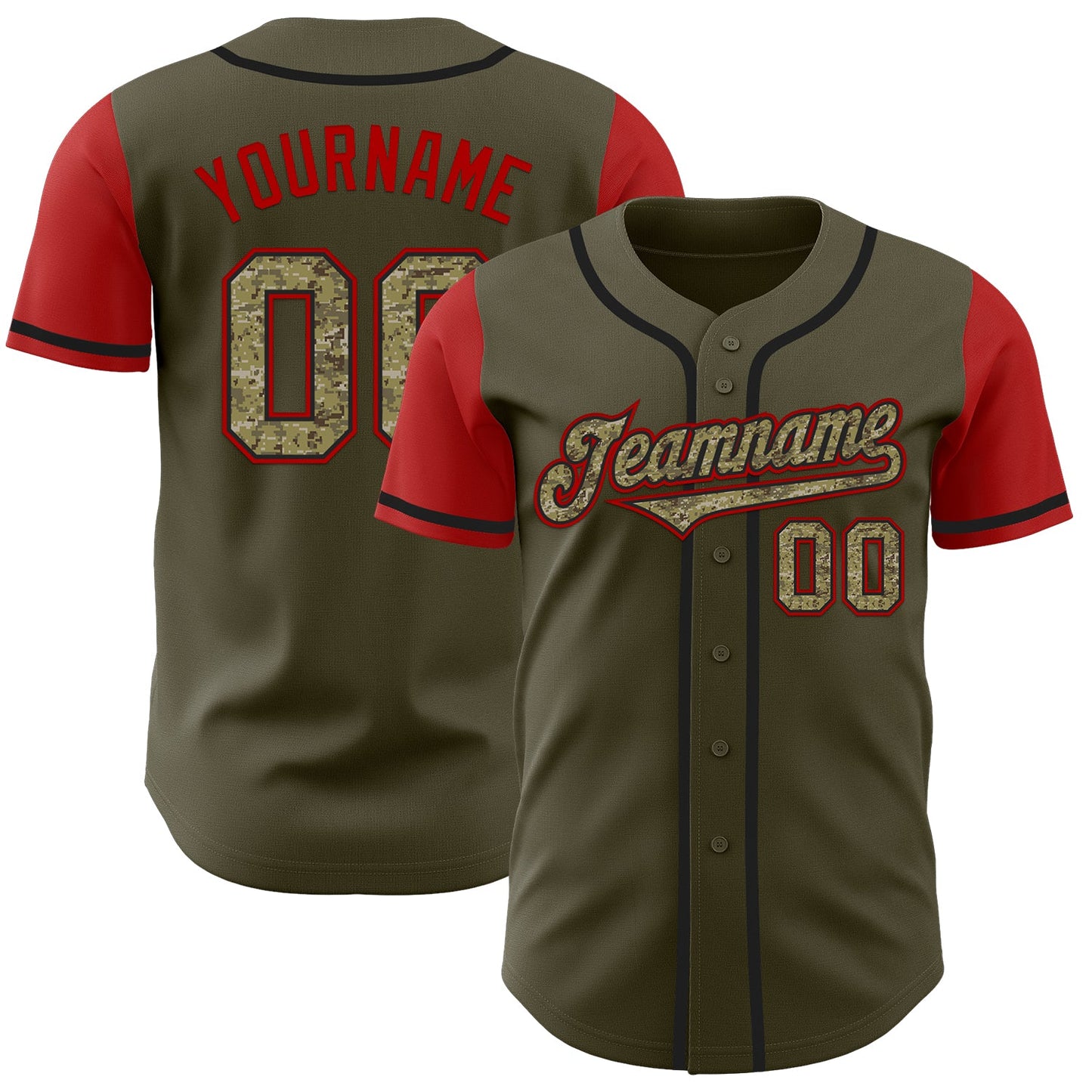Custom Olive Camo-Black Authentic Two Tone Salute To Service Baseball Jersey - Sky-Custom