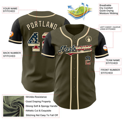 Custom Olive Vintage USA Flag-Black Authentic Two Tone Salute To Service Baseball Jersey - Sky-Custom