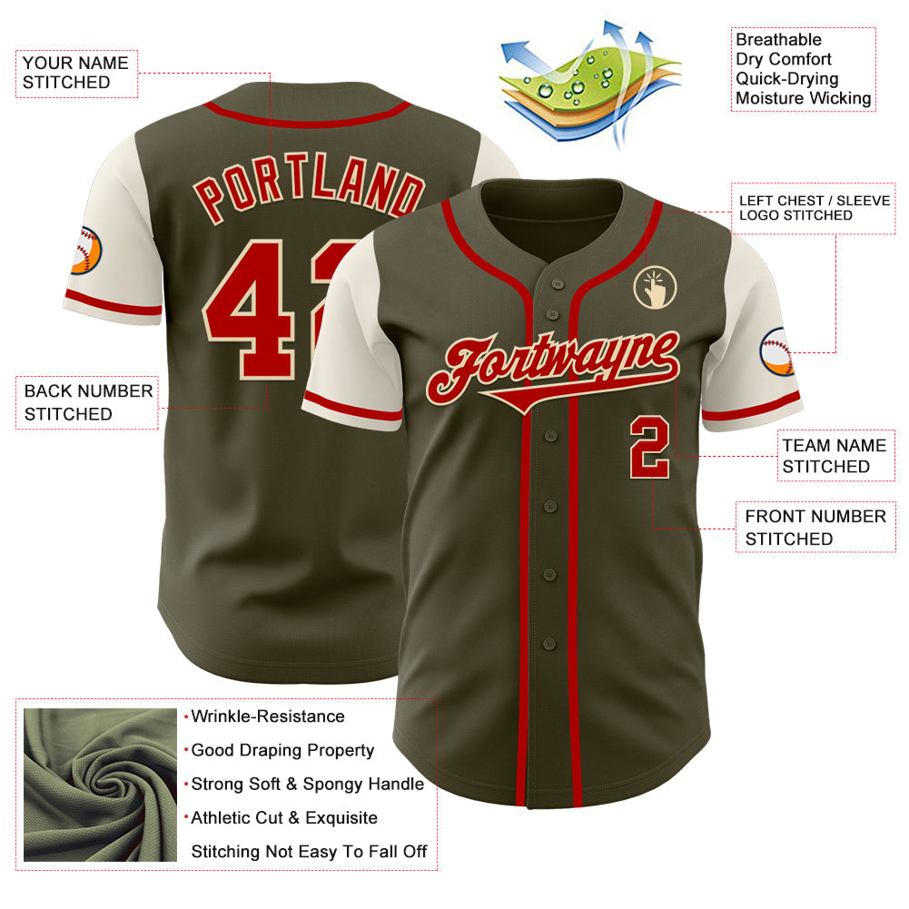 Custom Olive Red-Cream Authentic Two Tone Salute To Service Baseball Jersey - Sky-Custom
