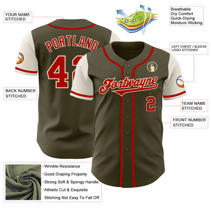 Custom Olive Red-Cream Authentic Two Tone Salute To Service Baseball Jersey - Sky-Custom