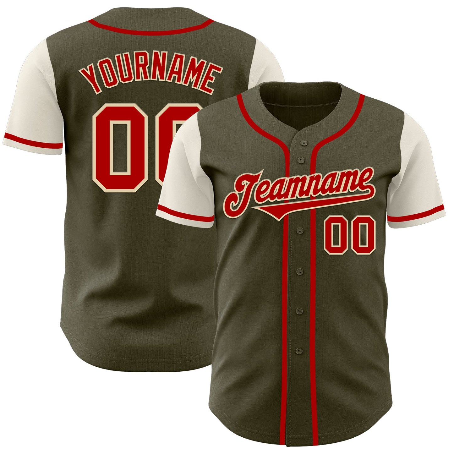 Custom Olive Red-Cream Authentic Two Tone Salute To Service Baseball Jersey - Sky-Custom
