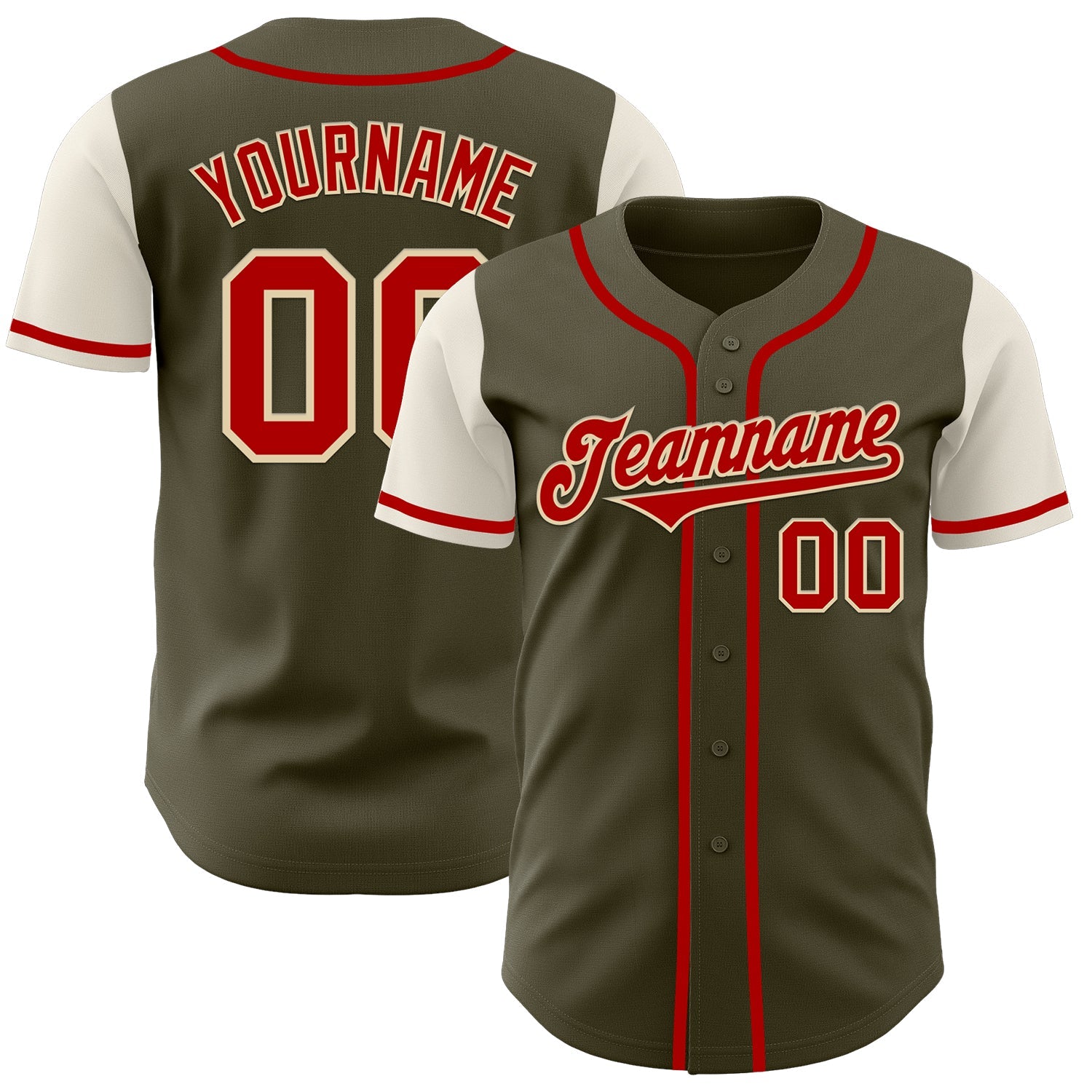 Custom Olive Red-Cream Authentic Two Tone Salute To Service Baseball Jersey - Sky-Custom