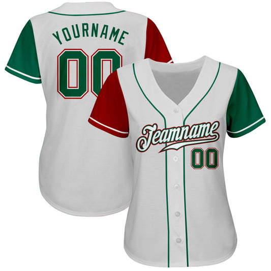 Custom White Kelly Green-Red Authentic Two Tone Baseball Jersey - Sky-Custom