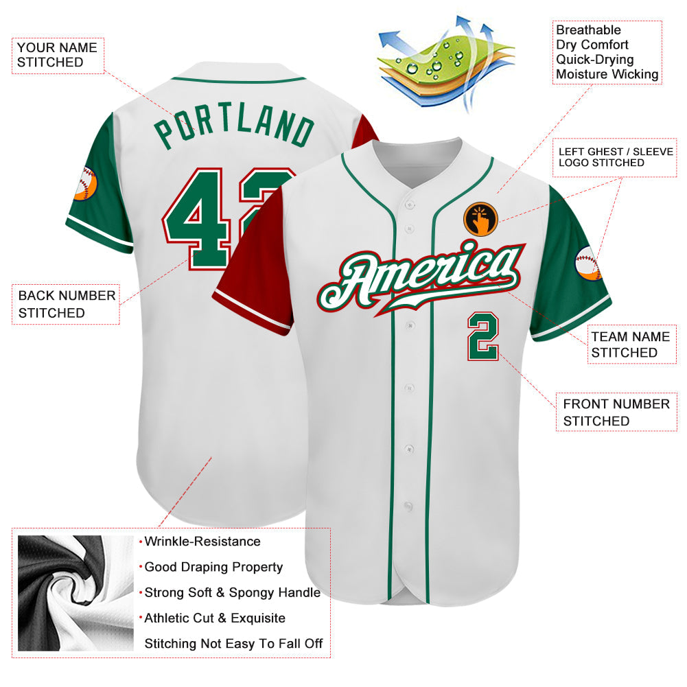 Custom White Kelly Green-Red Authentic Two Tone Baseball Jersey - Sky-Custom
