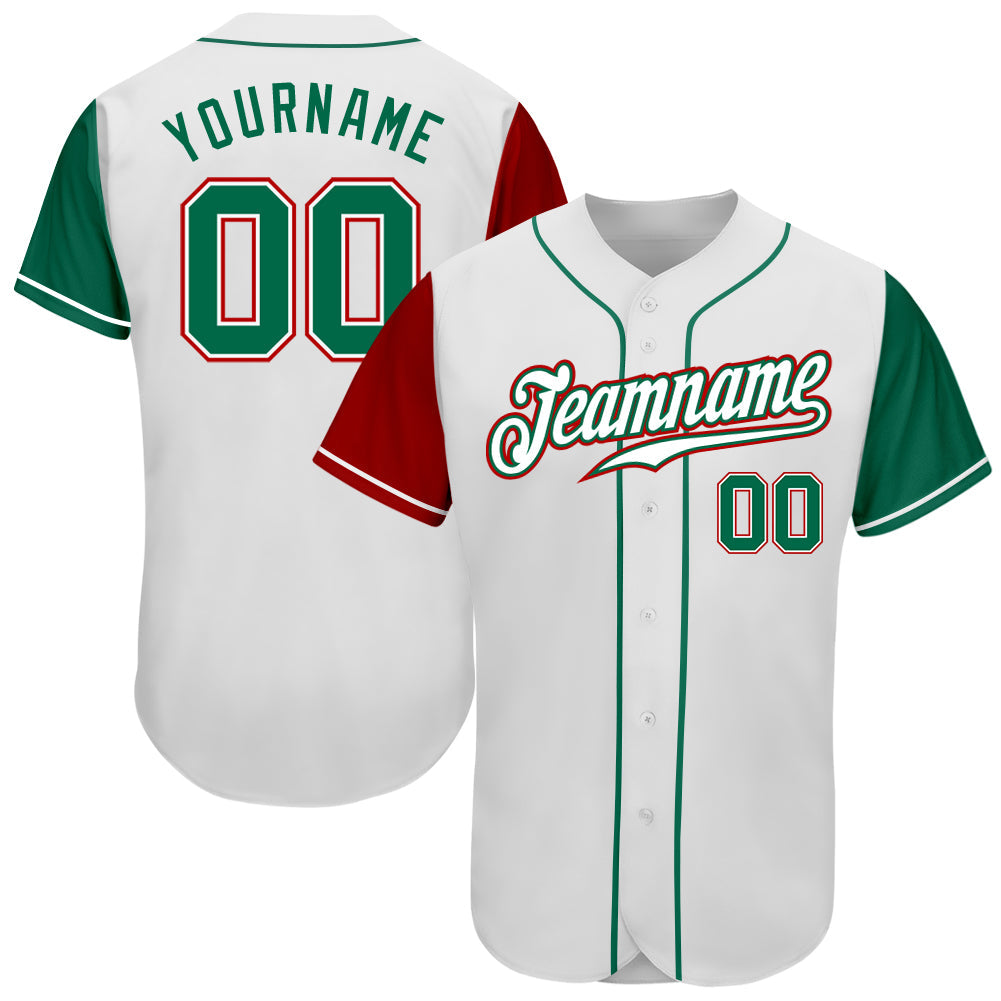Custom White Kelly Green-Red Authentic Two Tone Baseball Jersey - Sky-Custom