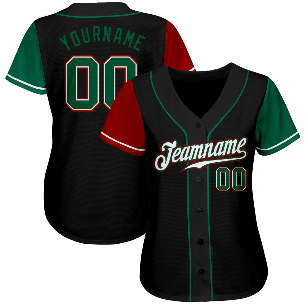 Custom Black Kelly Green-Red Authentic Two Tone Baseball Jersey - Sky-Custom